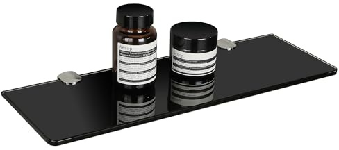 SAYAYO Glasregal Schwarz 38cm Badregal Duschablage mit 7mm Dicke Glas | Glasablage für Badezimmer, Schlafzimmer, Küche, Büro