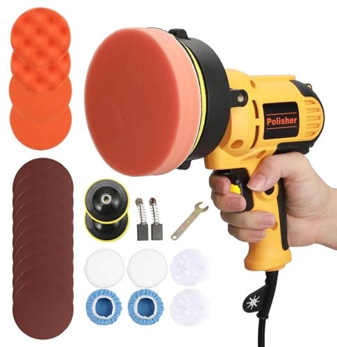Polisseuse Voiture, 700W Lustreuse Carrosserie Voiture, Vitesses Variables, Double Poignée (Jaune)