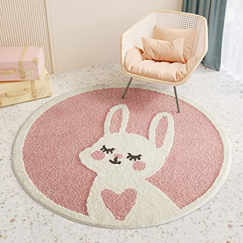 SWECOMZE Tierteppich Kinderteppiche Bereich Teppiche Runden Groß Schutzmatten Waschbare Matten Kindermatte fürs Babyzimmer Kleinkinderzimmer Wohnzimmer, 100cm (Süßer Hase)