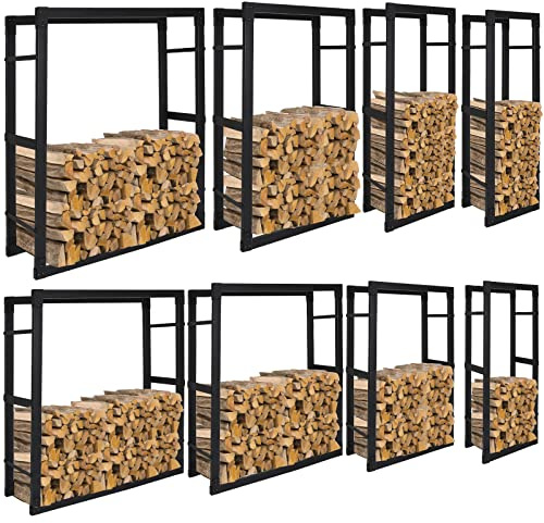 Lospitch Scaffale per legna da ardere in acciaio, per interni e legna da ardere, stabile per tronchi di legno, supporto impilabile, stabile in legno fino a 8 misure, colore nero (25 x 80 x 100 cm)