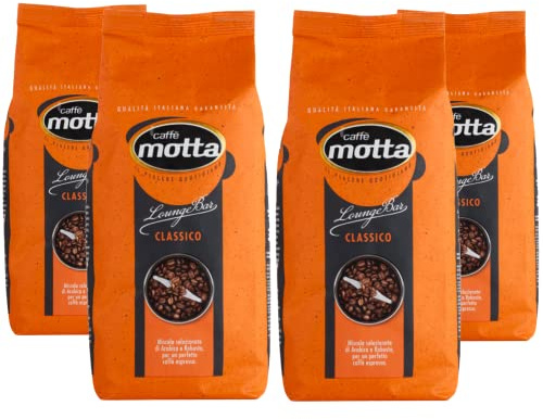 CAFFE' MOTTA Caffe en grains 4 kg, grains de café de qualité Lounge Bar Espresso Classic Mélange Arabica et Robusta, fabriqué en Italie (4 boîtes de 1 kg)