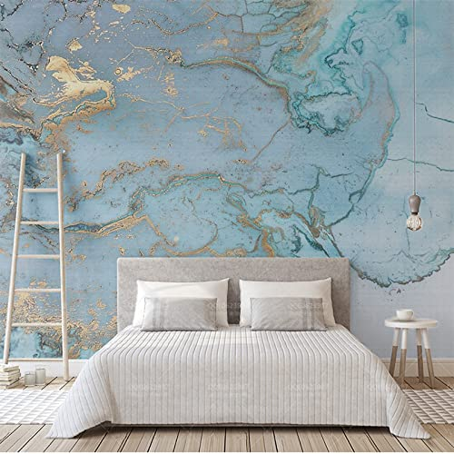 Fototapete 350x256 cm - 7 Streifen Hellblauer Marmor Vlies Tapeten Wandtapete XXL Moderne Wanddeko Wohnzimmer Schlafzimmer Büro Flur Wandkunst TV-Hintergrund Tapeten