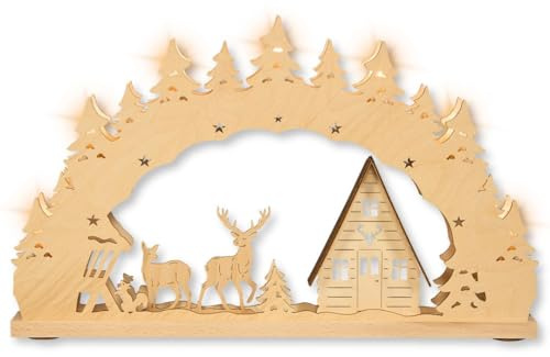 weigla - Schwibbogen original Erzgebirge I Lichterbogen Weihnachten I Motiv Waldhaus I 7 Lampenkerzen + 1 Ersatzlampe I 7 x 34 V, 3 W, E10 I beleuchtete Weihnachtsdeko