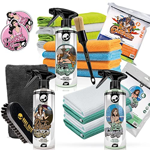 Nuke Guys Nettoyage intérieur Bundle Premium | Nettoyant tissus d'ameublement 0,5L + Nettoyant vitres 0,5L + Nettoyant intérieur 0,5L + 8X chiffon microfibre + 2X chiffon gaufré + accessoires