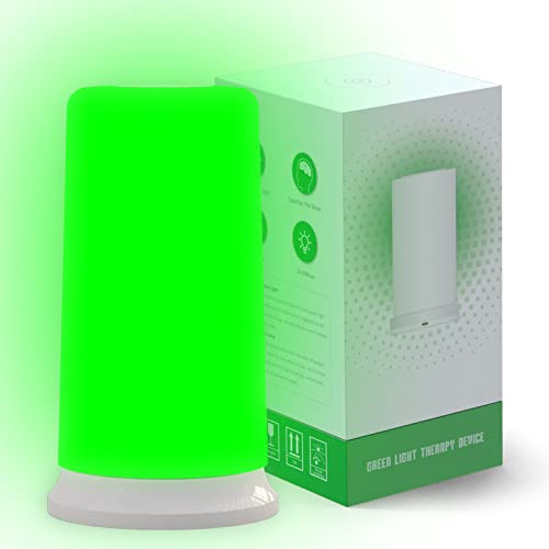 iKeener Lampada per terapia a luce verde per sofferenti di emicrania, mal di testa, sollievo dallo stress, lampada da tavolo notturna per camera da letto, lampada tattile regolabile verde e bianco
