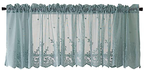 Mantovane per Finestre e Cucina in Poliestere Traspirante - Tende da Caffè Con Ricamo per Porte (130 * 41cm-Blu)