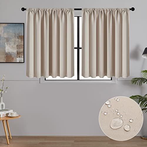 MRTREES Gardinen Kurz Verdunklungsvorhänge Vorhang Blickdicht Küchengardinen 2er Set Scheibengardine Dekoschal für Wohnzimmer Schlafzimmer 120x60cm(HxB) Beige Vorhänge
