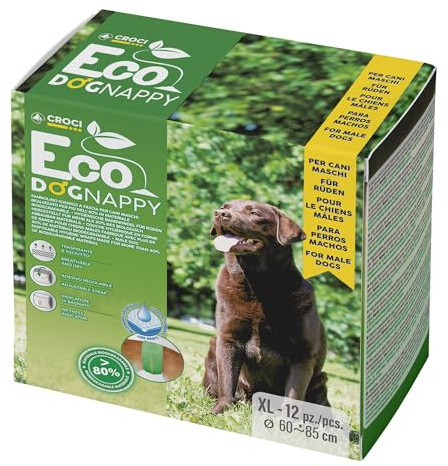 Croci Eco Dog Nappy - Biodegradable Male Dog Diapers - Dog Underpants for Pee - Hygiene Band Diapers for Male Dogs, Anti-odour, Disposable, 12 Pieces, Size XL, 60-85 CM
