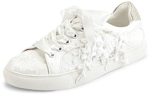 JIAJIA 8837A Scarpe da Sposa Scarpe da Ginnastica Appartamenti Sposa Tennis Scarpe Pizzo Scarpe da Ginnastica Colore Avorio, Taglia 39 EU