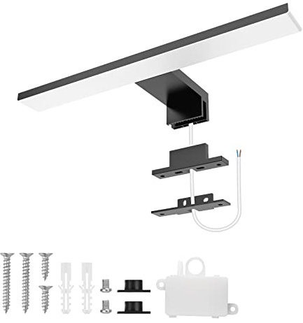 Aourow LED Spiegelleuchte Bad 5W,300mm 500lm Spiegellampe Badezimmer,Kaltes Weiß 6500K Badlampe Spiegel 230V Spiegelschrank Beleuchtung KLASSE II(Schwarz)