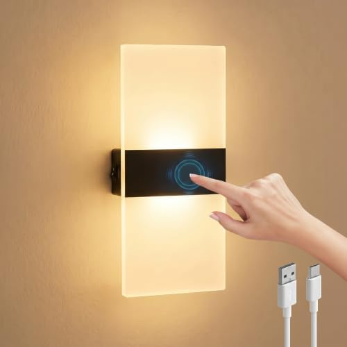 SURPALIG 4000mAh Akku Wandleuchte Innen, LED Innen Wandlampe | Ohne Stromanschluss USB Aufladbare mit Schalter,Wandbeleuchtung Innen Acryl
