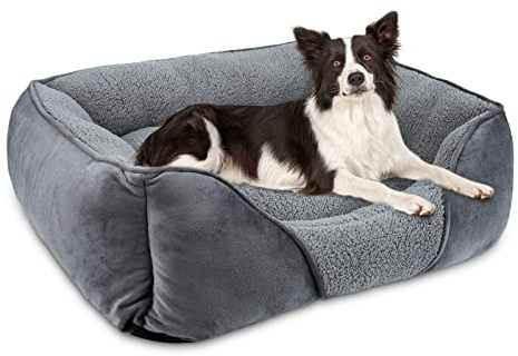 MIXJOY Large Dog Bed Washable, Grey Dog Bed Puppy Beds Orthopedic Pet Bed with Anti-Slip Bottom, Low Front Edge Cat Bed for Border Collie, Golden Retriever, French Bulldog, 76×61×23 cm