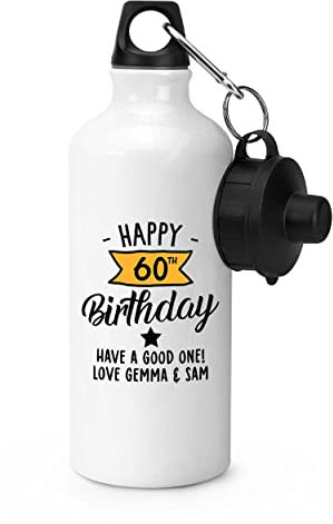 Gift Base Personalisierbare gelbe Sportflasche zum 60. Geburtstag, 600 ml, Weiß