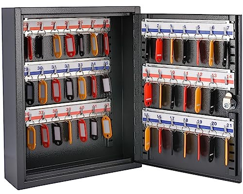 SEVICO Schlüsselbox Schlüsselkasten Schlüsselschrank verstellbare Hakenleisten abschließbarer Kasten Sicherheitsschloß inklusive 2 Schlüssel 42 Haken