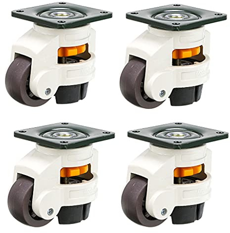 Skelang 4 Pcs 40F Retractable Leveling Machine Castors, Plate Casters, Levelling Wheels for Machinery, Workbench, Welding Table, Total Loading Capacity 150kg