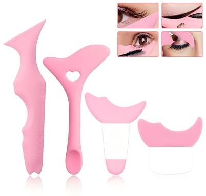 QHFlashbuy Eyeliner Schablonen 4 Stück Silikon Eyeliner Schablonen,Multifunktionales Augen-Makeup Werkzeug Set für Eyeliner Wimpern Lidschatten Lippenstift
