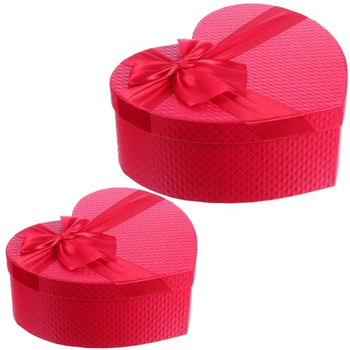 SHERCHPRY 2 st hjärtformade presentaskar med lock hjärta presentask hjärtformade lådor hjärtformade blomlådor för alla hjärtans dag, mors dag, bröllop (röd)