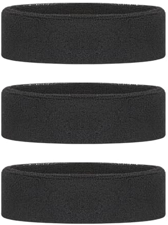 DAZZLUXE 3 fasce nere che assorbono il sudore, anti-sudore, fasce sportive per uomini e donne, accessori sportivi e fitness, adatte per corsa, yoga, fitness, tennis, basket, ecc.