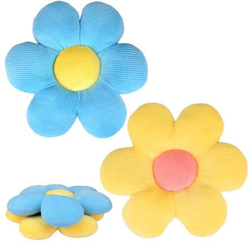 QKURT Blütenkissen, flauschiges, weiches Bodenstuhl-Sitzkissen, 40 cm (blau), 2 Stück