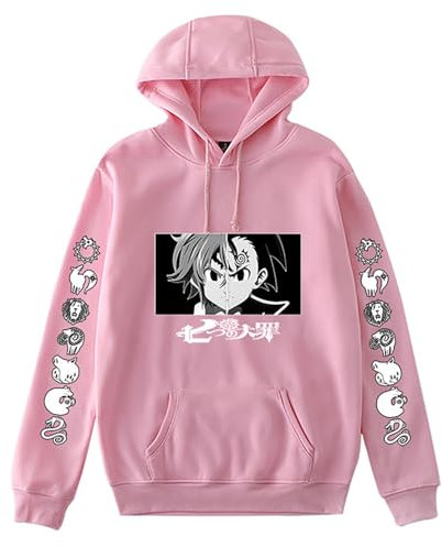 Sweat à capuche unisexe avec imprimé dessin animé « Anime The Seven Deadly Sins » - Cadeau de cosplay pour les fans de manga Meliodas, Rose 4, XXL