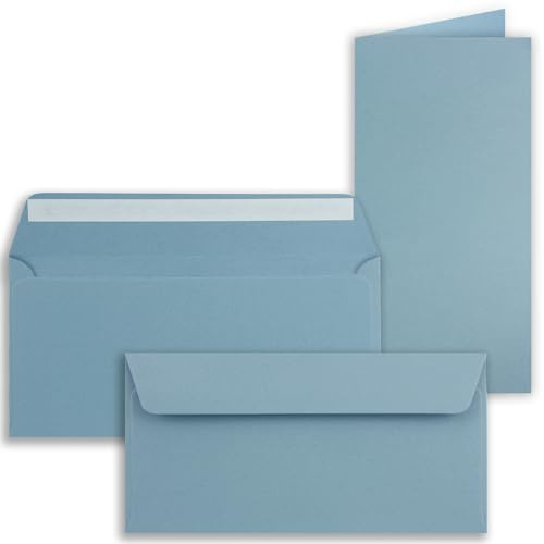 25x Faltkarten-Set mit Briefumschlägen DIN Lang in Graublau (Blau) - 21 x 10,5 cm - Blank KlappKarten- und Umschläge für Einladungen und Grüße zu Geburtstag und Hochzeit