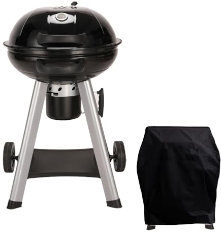 CosmoGrill Original Kettle Charcoal Grill Barbecue 54 cm, Freestanding Portable Large Kettle BBQ Grill with Adjustable Vents, Lid Cover, Thermometer & Ash Catcher | Outdoor Smoker - Black with Cover