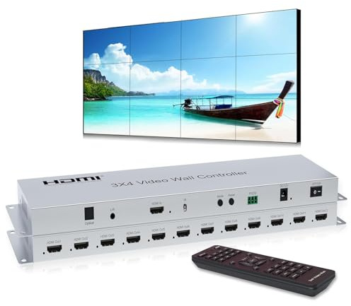 3x4 Video Wall Controller, 1 Input, 12 Outputs, 26 Split Modes, Remote Control and RS232, Audio and Memory Function