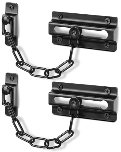 Fitoon 2 Pack Door Chain Lock Black, Security Door Chain for Inside Door, Premium Thickened Chain Door Lock with 12 Screws