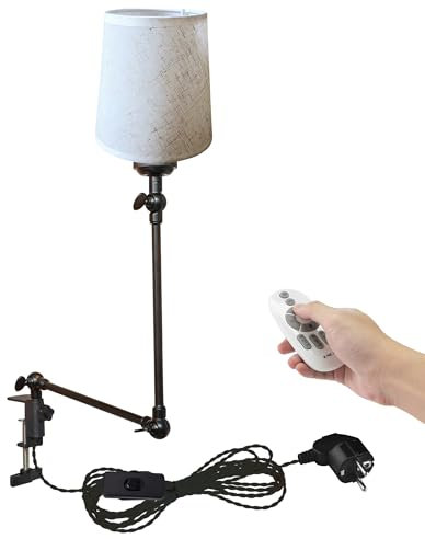 FSLiving Retro Klemmleuchte, Dimmbar Clip auf Schreibtisch Leselampe, Clamp Nachttischlampe mit Flexarm, 1x E27 Fassung max. 60 Watt für Schreibtisch, Nachttisch, Regal- Leinen TD0626