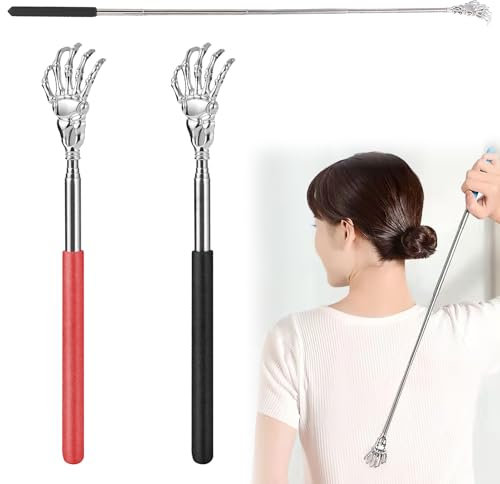 Manina Grattaschiena, 2pcs Mano Grattaschiena Allungabile Testa in Acciaio Inox Estensibile Back Scratcher Manico Coperto in Pvc Massaggia Testa Portatile Massaggiatore Prurito Schiena Testa