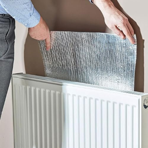 Rotolo di pellicola isolante, 5 m x 50 cm, pannelli riflettenti per radiatori per pavimenti, soffitti, tetti, pareti, per una facile installazione fai da te, argento (con adesivi)