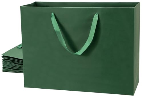 SEECGOO Dunkelgrüne Geschenktüten mit Griffen, 12 Stück Papier Geschenktüten Groß, Grün Einkaufstüten Verwendung für Feiern, Baby Dusche, Geschenkverpackung, Einzelhandel, 40.5 x 15 x 30.5 cm