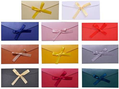 MisFun 11 bunte Umschläge mit Bändern, 22 x 11 cm, bunte Briefumschläge aus Kraftpapier, mehrfarbig, Vintage-Umschläge, für Thanksgiving, Weihnachten, Hochzeit