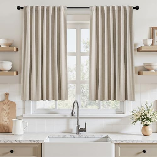 UHITECH Short Linen Blackout Curtains 50 W x 45 L, 2 Panels Set | Home Decoration, Thermal Insulated, Suitable for Bedroom/Living Room/Kitchen, Soundproof, Linen Textured, Polyester, Modern