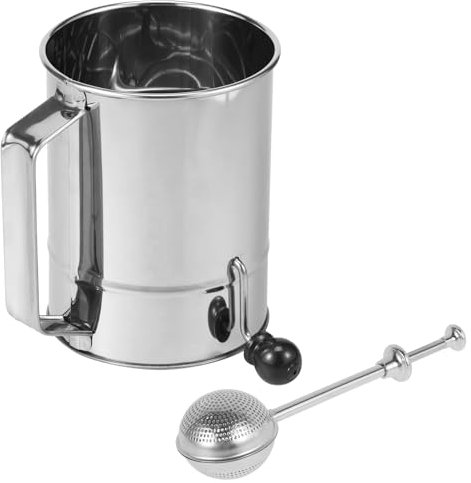 Flour Sifter with Hand Crank 5/8 Cup Stainless Steel Fine Mesh Flour Sieve Rotary Flour Sieves and Strainers Flour Shaker with Powdered Sugar Duster Detachable Flour Dispenser Shaker for Baking Cakes