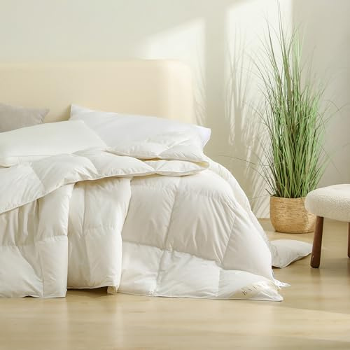 baisihan Luxury Goose Feather Down Comforter, Queen Size All Seasons 100% Organic Cotton Duvet Insert, Hotel Collection Comforter Ultra Soft 550+ Fill Power Feather&Down Proof Duvet Insert (90x90)