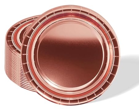 32pcs Metallic Rose Gold Paper Plates,7 inch Foil Rosegold Party Paper Plates Tableware Round Dinner Plate for Christmas,Birthday,Wedding,Picnic, BBQ,Bar,Restaurant and Party Supplies Table Décor