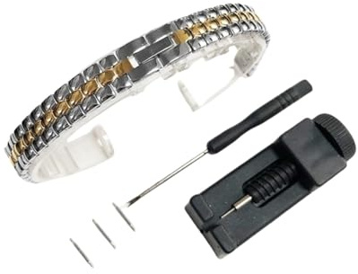PPzsyxx Massives Edelstahl-Universal-Uhrenarmband 6mm 8mm 10mm 12mm 14mm Damen Ersetzen Sie die Metall-Uhrenkette Zubehör(Silver Gold,12mm)