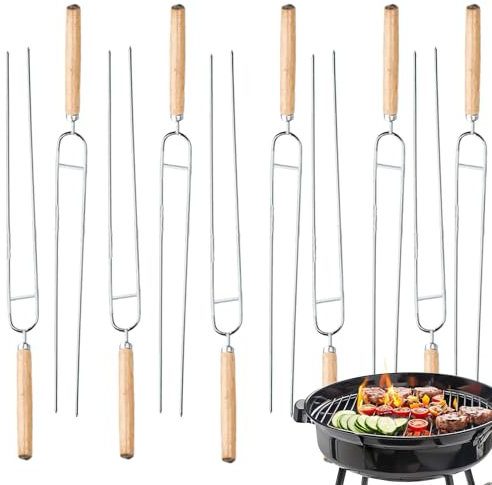 Brochettes pour barbecue – Brochettes plates à double broche en acier inoxydable pour barbecue, long grill, kebab, accessoire de cuisine pour poulet, bœuf, porc, poisson, crevettes, fruits, camping en