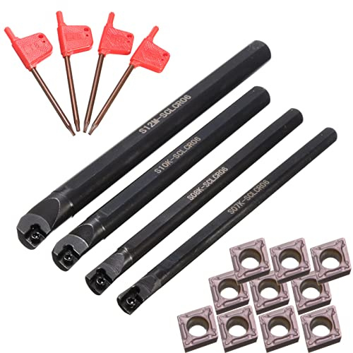 Hyuduo Boring Bars Set for Lathe Carbide Insert Turning Tool Kit High-Precision Stainless Steel Boring Bar for Small Hole Machining Compatible with Metal Lathes
