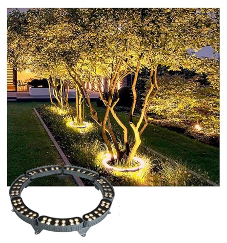 GUODDM Lampes LED pour Arbres, Éclairage Annulaire pour Arbres AC220V, Éclairage D'extérieur Étanche IP65, Éclairage De Jardin Coloré pour Cour(A-Yellow,4PCS(48W))