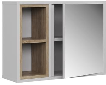 Vicco Spiegelschrank Elnor, Weiß/Eiche, 60 x 45 cm | mit 2 offenen Fächern & 1 Tür, zur Aufbewahrung von Badtextilien und kombinierbar mit Elnor
