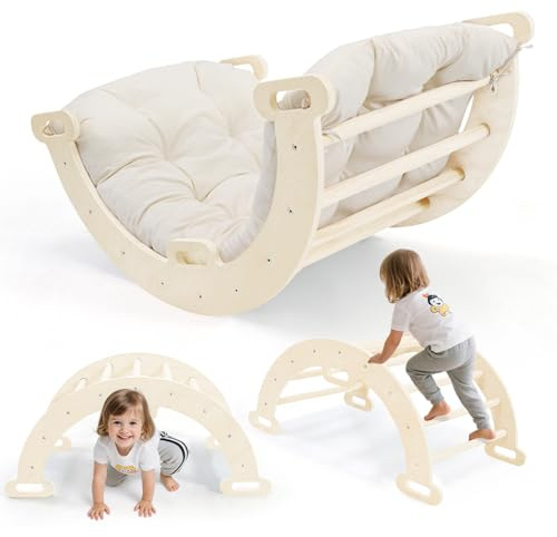 Brolteja Jouets d'escalade pour Tout-Petits, Cadre d'escalade Pliable pour Enfants, équipement de Jeu Montessori pour Tout-Petits (Couleur Bois)