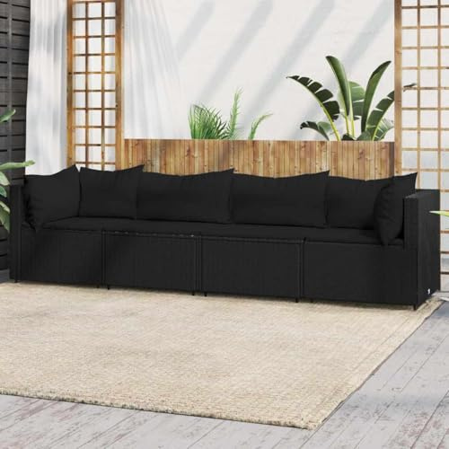 QJBSAVVA 4-TLG Garten Lounge Set Schwarz Poly Rattan Ecksofa mit 63x63 cm Sitzen 31 cm Sitzhöhe wetterfest für Balkon und Terrasse