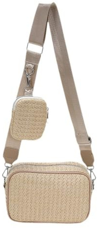 XFSRG Bolso Bandolera Mujer Tejido Playa Bolso Rafia Pequeño con Monedero Verano Casual Elegante Crossbody Bag para Viaje Compras Vacaciones