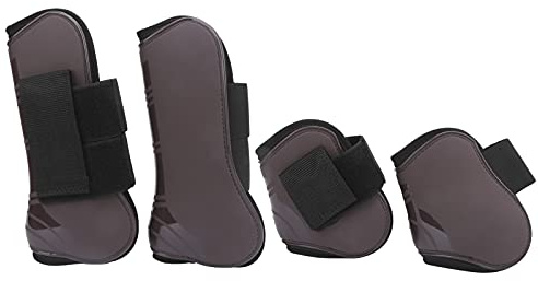 Hästsenkängor Benskydd Förtjockad Justerbar PU elastisk hästbenskydd med nylonkrok för hoppträningsridning (Ett set om fyra medelstora)