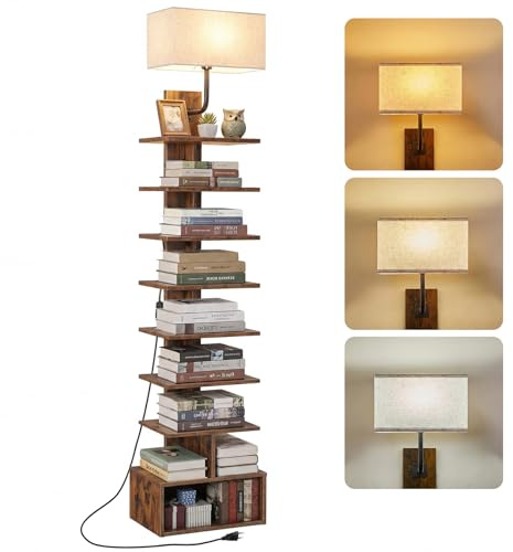 HOOBRO Bücherregal mit 9 Ebenen, Regal mit Licht and offenen Fächern, schmales Eckregal, Büroregal, Standregal, 35 x 24 x 172 cm, für Wohnzimmer, Schlafzimmer und Arbeitszimmer EFG09CDSJ01