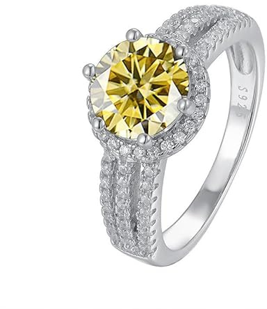2ct D färg VVS1 Moissanite diamantringar for kvinnor Gul/grön/rosa förlovningsringar rundskurna diamantbröllopsringar med certifikat(Yellow,8)