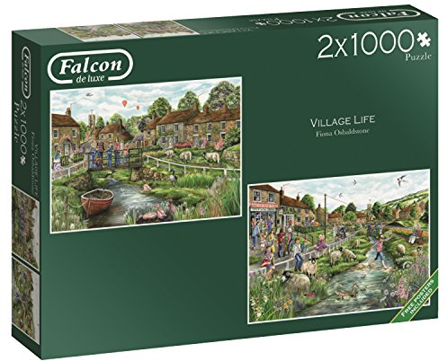 Jumbo Spiele Falcon Puzzle 2 x 1000 Teile - Village Life – ab 12 Jahren – Landschaftspuzzle
