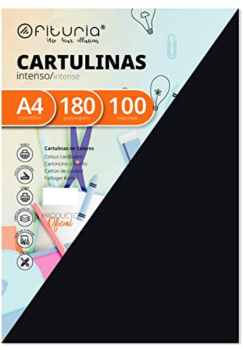 Pack 100 Cartulinas Color Negro Tamaño A4 180g